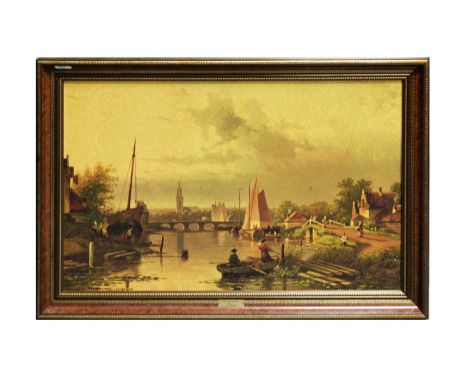 After J Sphohler - Quiet Evening Hour, colour print, in gilt detailed burr walnut frame, 66 x 61cms high overall.