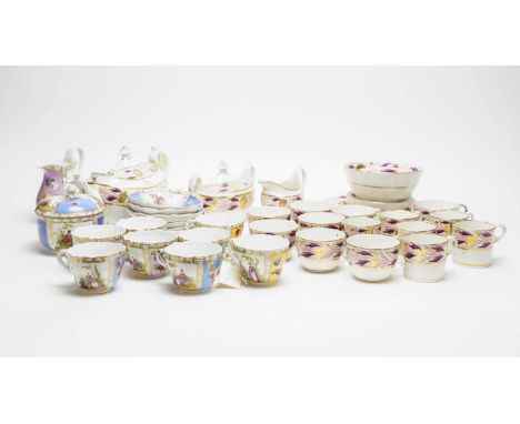 A Staffordshire Miles Mason tea service, with pink and gilt floral decoration, pattern 422, comprising: a tea pot, a sucrier 