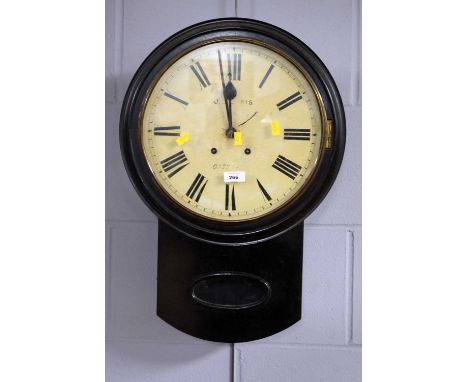 A 19th Century ebonised wood pendulum wall clock, the cream enamel Roman dial inscribed ‘J. D…ris Gateshead’, 56cms high.