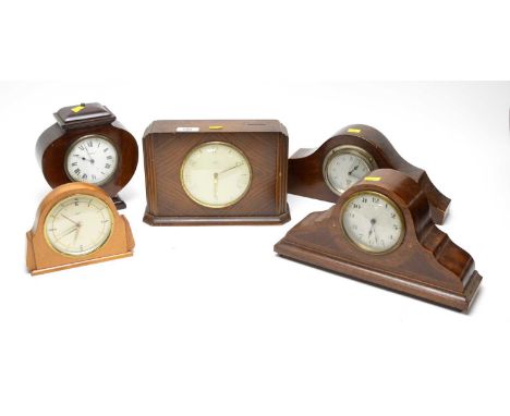 A selection of mantel clocks, including: a French mantel clock, retailed by W.A. Perry &amp; Co, Birmingham, 19cms high; a Sm