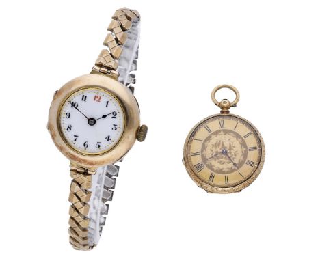 Swiss. A lady’s gold wristwatch together with a gold open-faced watch, circa  1913. Movement: manual winding, lever escapemen