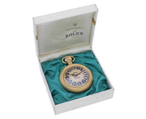 Rolex. A gilt metal and glass perfume bottle in the form of a pocket watch, Perpetually Yours, circa 1960. Dial: black enamel