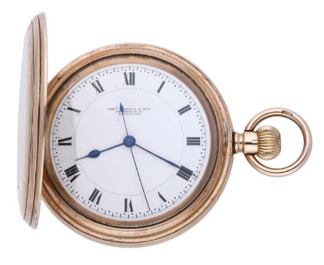 Thomas Russell & Son, Liverpool. A gold hunting cased watch with Albert chain, 1918. Movement: lever escapement, Pat. No. 202