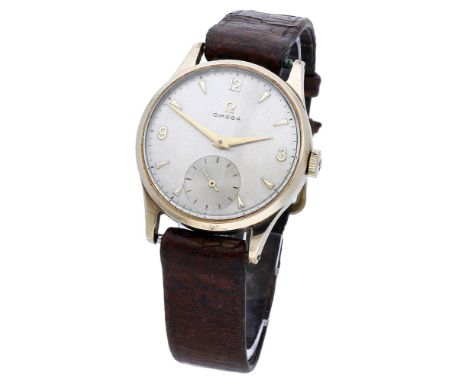 Omega. A gold wristwatch, Ref. 13322, circa 1955. Movement: cal. 266, manual winding, 17 jewels, no. 14298923. Dial: silvered