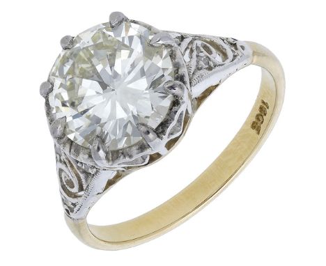 A solitaire diamond ring, the brilliant-cut diamond weighing 2.32 carats, within eight claw setting with pierced heart detail