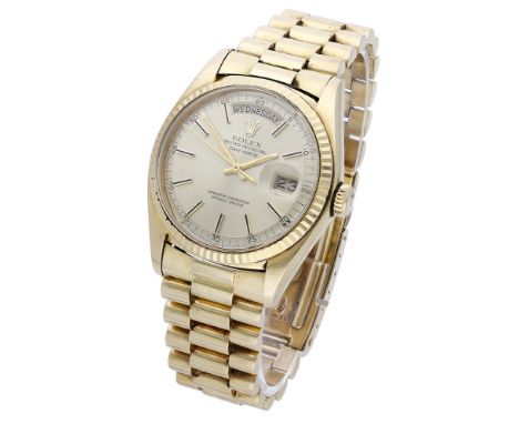 Rolex. A gold automatic wristwatch with day, date and bracelet, Day-Date, Ref. 1803, circa 1976. Movement: cal. 1556, automat