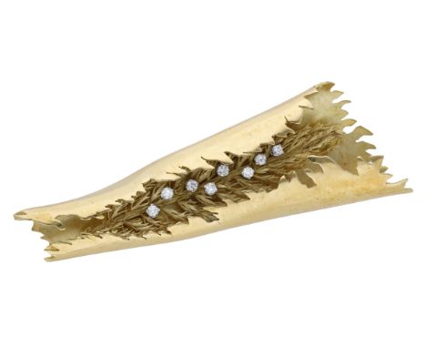 An 18ct gold and diamond brooch/pendant by Andrew Grima, 1967, the cast grass seed head with diamond highlights, contained wi