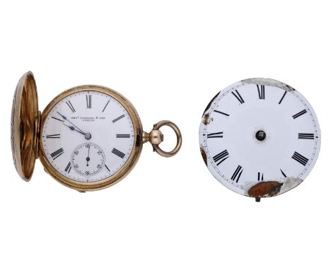 Thomas Russell & Son, London. A gold hunting cased watch together with a verge watch movement, 1870. Movement: three quarter 