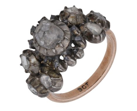 A rose-cut diamond ring, 18th century and later mounted, set throughout with rose-cut diamonds in pinched collet settings, th