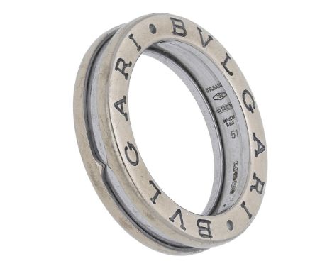 An 18ct gold bicolour ‘B.zero1’ band ring, by Bulgari, the plain polished white gold band between yellow gold borders signed 