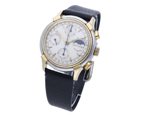 Bucherer. A stainless steel and gold plated automatic chronograph wristwatch with moon-phases and date, Ref. 78790, circa 199