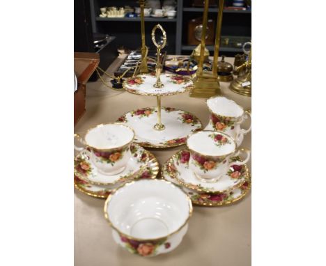 A selection of Royal Albert 'Old Country Roses' tea wares, comprising; cake plate, two cups and saucers, two side plates, sug