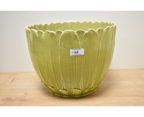 A Burmantofts Faience vintage green planter of foliate form.
