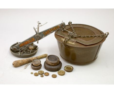 A J.W Woodhouse &amp; Sons of Sheffield Fish Scales, boxed with weights, alloy balance beam, cast metal weights, together wit