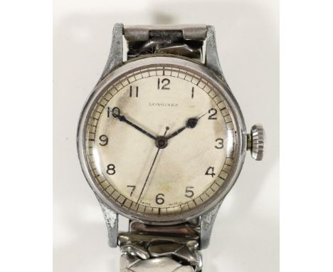A Longines WWII Pilot's or Navigator's Air Ministry manual wind gentleman's wrist watch, original dial, case with Air Ministr