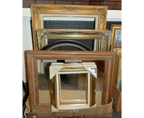 A selection of gilt frames assorted sizes and a pine framed mirror, 74 x 60 cm (10) 
