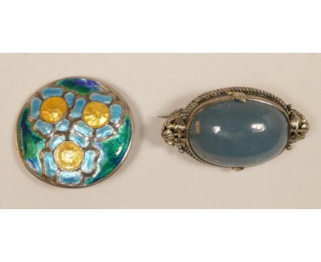 Murrle Bennett &amp; Co, a silver and enamel flower head brooch, makers mark, 950 standard, 25mm, lacking pin and a Birmingha