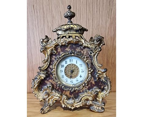 A French style gilt metal and faux tortoiseshell mantle clock, red design number 251352, 20cm 
