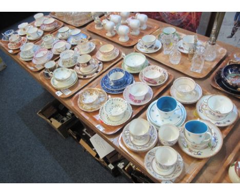 Five trays of mainly 19th Century and later cabinet cuts and saucers to include: Staffordshire; Copeland Spode; Wedgwood; Sus
