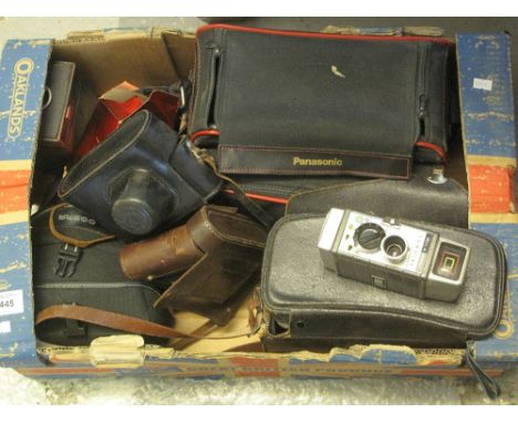 Tray of assorted cameras and accessories, various, to include: Bell and Howell sundial; Zeiss Econ Panasonic Camcorder etc.(B