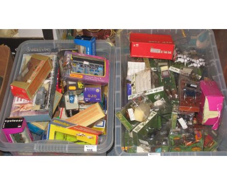 Two boxes of assorted, mainly boxed, diecast model vehicles to include: 1977 Coronation coach; Matchbox 'The Royal Wedding', 