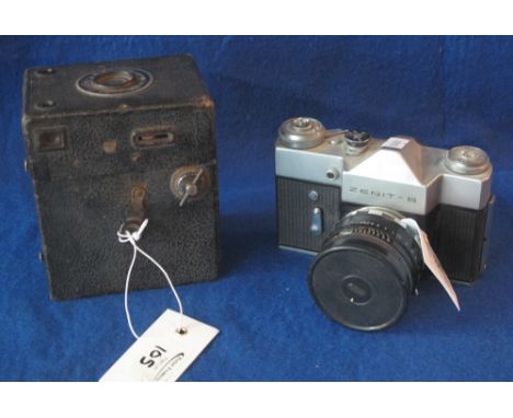 Zenit B35mm SLR camera, together with a modern No.2 English box camera. (2)(B.P. 24% incl. VAT)