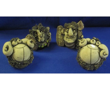 Four Welsh pottery items to include: J & R Hughes studies of men together with pottery studies of rams. (4)(B.P. 24% incl. VA