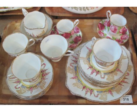 Tray of Royal Albert bone china 'Greenways' teaware together with a pair of Royal Albert bone china 'Old English Rose' cabine