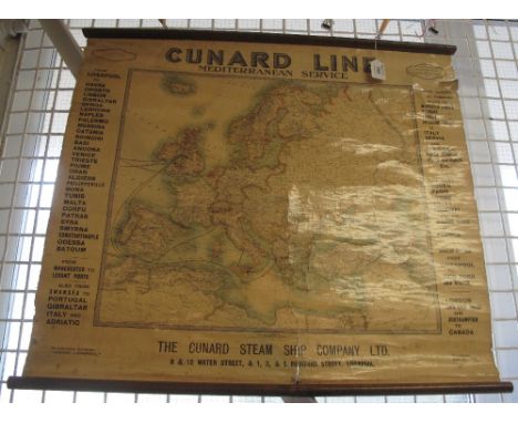 Cunard Line Mediterranean Service scale map, marked: 'The Cunard Steam Ship Company Limited, 8 & 12 Water Street and 1, 3 & 5