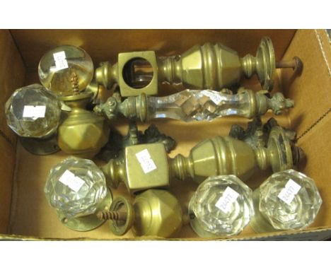 Box of assorted architectural fittings to include: glass door knobs and door handles; brass finials and other fittings.(B.P. 