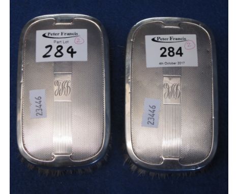 Pair of silver engine turned gentleman's brushes with engraved initials, Birmingham hallmarks. (2)(B.P. 24% incl. VAT)