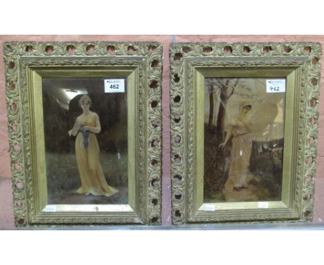 Pair of convex glass crystoleums, full length portrait studies, 27 x 17cm, framed. (2)(B.P. 24% incl. VAT)