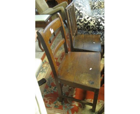 19th Century oak bar back farmhouse kitchen chair together with another 19th Century oak stick back farmhouse chair. (2)(B.P.