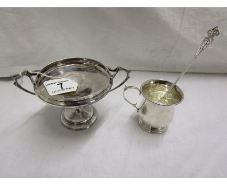 Hallmarked silver trident & cup together with a 2 handled silver tazza