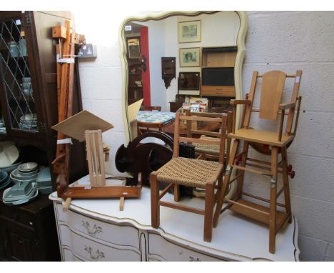 Collection of small furniture to include metamorphic dolls chair & artist easel