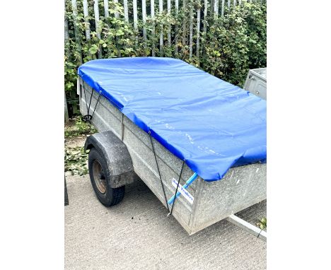 A Nova Trailers galvanised metal car trailer. Flatbed with drop down tailgate, on rubber tyres complete with light bar and ta