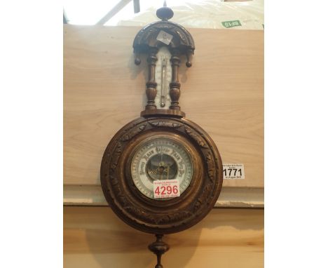 Victorian aneroid barometer thermometer