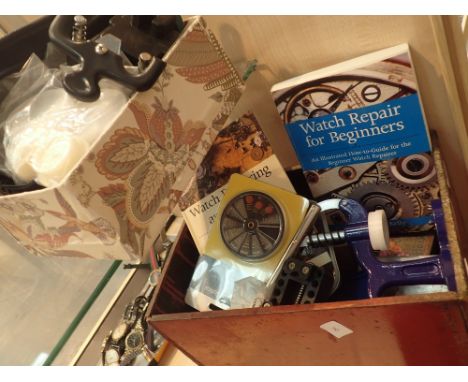 Box of watch makers / repair tools and books
