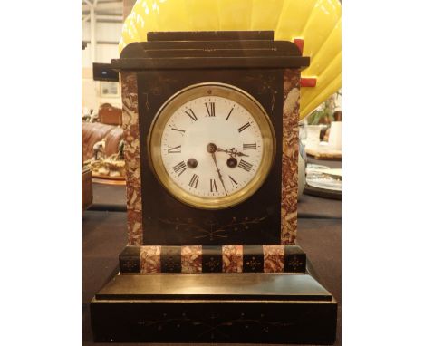 Marble and slate mantel clock C1900 with bell strike on the hour and half hour 