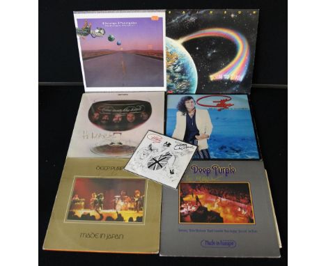 DEEP PURPLE - a collection of 6 LPs and 1 single signed by Deep Purple artists and their spin off bands to include the 45 Sle