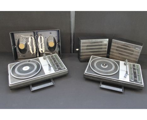 RECORD PLAYER - 2 matching Philips 308 vintage record player with removable speakers. They play 33/45 records, have slide con