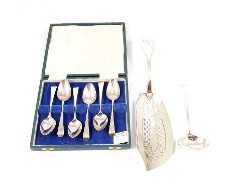 A Georgian silver fish slice, William &amp; Samuel Knight, London 1815, engraved initial and inscribed Memorial from Langport