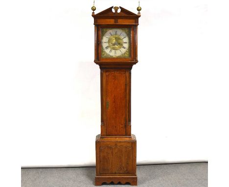 George III oak longcase clock, square brass dial with silvered chapter ring, signed Robert Jones, with date aperture, eight d