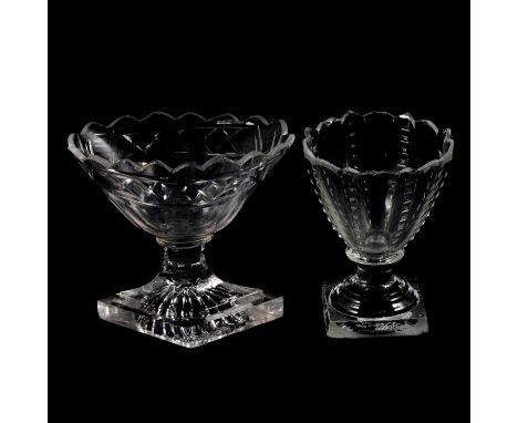 Two Georgian glass salts, one navette-shaped, lemon squeezer bases, 8.5cm high.Qty: 2