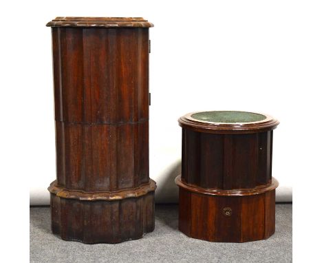 An unusual Victorian mahogany plinth commode, hinged top with a marble inset, side hinged to make a partially enclosed seat c