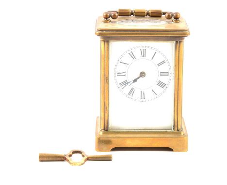 French brass timepiece carriage clock, with key, 10cm.