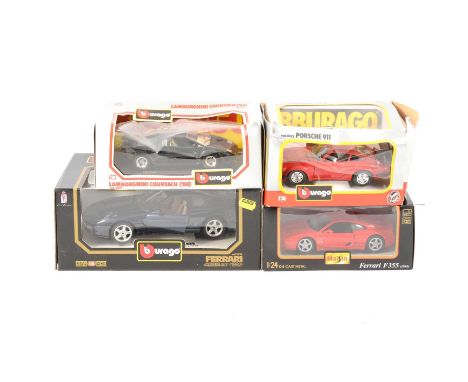 Bburago model cars, four including Ferrari 456GT (1992), 1;18 scale; Lamborghini Countach ('88), 1:24 scale; Porche 911, 1:24