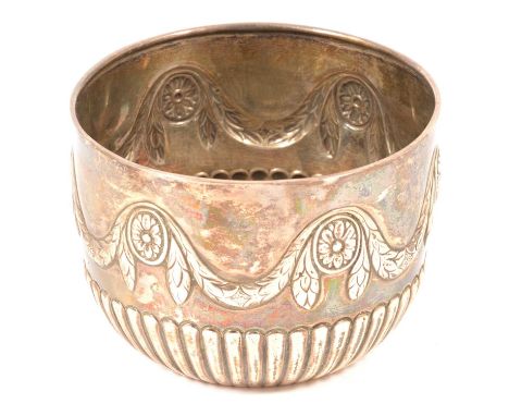 A Victorian silver bowl, Wakely &amp; Wheeler, London 1886, part fluted, swag and floral border, height 7.5cm, diameter 10.5c