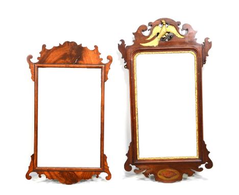 Chippendale inspired inlaid mahogany pier glass, rectangular bevelled plate, the surrund with fretted outline and gilt pheoni