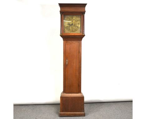 George III oak longcase clock, square brass dial signed Edward Rudd, Melksham, with subsidiary second dial and date aperture,